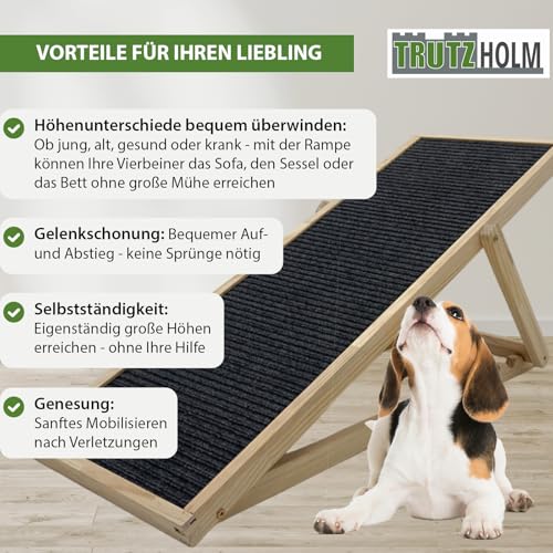 TRUTZHOLM Robuste Hunderampe aus Kiefernholz 104x35 cm höhenverstellbar 46/52/56 cm 35 kg Tragkraft weiche Lauffläche aus Filz Hundetreppe Hundeleiter Katzentreppe Haustierrampe Aufstiegshilfe