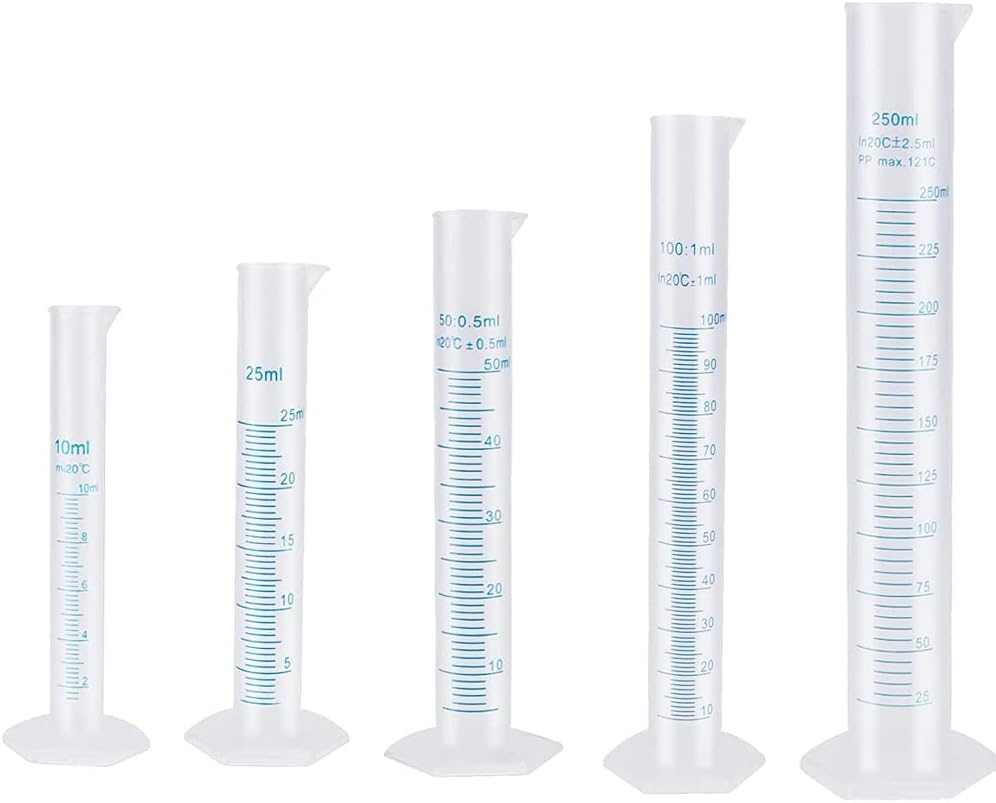 5pcs Plastic Graduated Cylinder Beaker 10ml 25ml 50ml 100ml 250ml Measuring Cylinder Transparent Lab Test Tube Liquid Measuring Tools