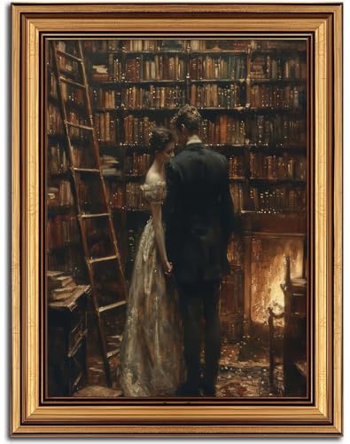 Dark Academia Library Couple Poster Print