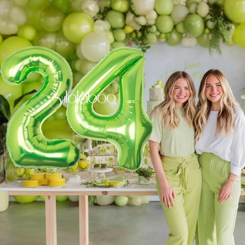 Image of 40 Inch Green Number 24 Balloon Lime Big Large Helium Number 0-9 | Giant Digital 24th Foil Mylar Party Balloon for Birthday Party Anniversary Graduation Decorations