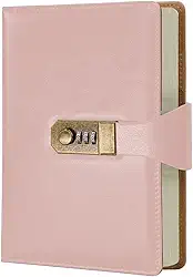 LUMAI Caderno Diário com Cadeado e Senha A5 288 Páginas Capa Couro Sintético Pautado Agenda Privado Feminino Masculino Anotações Escola Trabalho Viagem Segredo Pensamentos (Rosa)