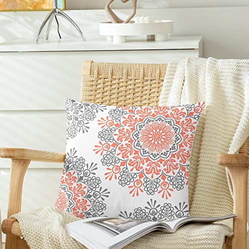 Calitime Throw Pillow Cases Pack Of 2 Cozy Fleece Asymmetrical Mandala Floral Compass Medallion Decorative Cushion Covers For Couch Bed Sofa Farmhouse Decoration 18 X 18 Inches Coral Pink Gray #TOP2