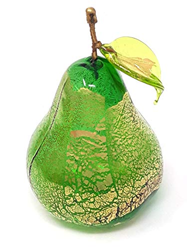 Myitaliandecor Murano Glass Blown Pear, Green, Glass Fruit Sculpture, Made In Italy #TOP25