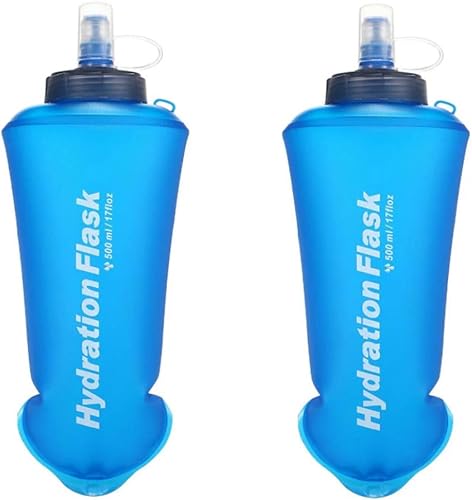 Botellas de agua plegables suaves de TPU, 2 paquetes de 16.9 fl oz, sin BPA, para hidratación, botellas de agua plegables para correr, senderismo,