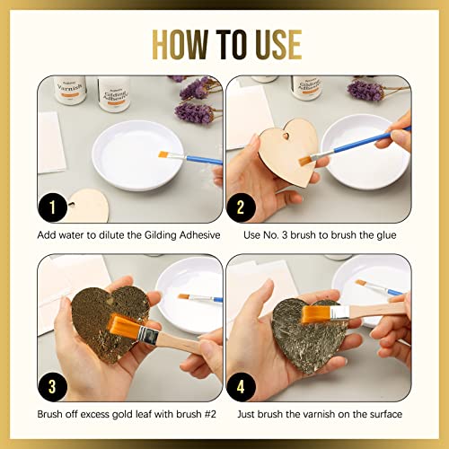 Aoibrloy 120Ml Gilding Adhesive Set, Gold Leaf Adhesive And Varnish For Professional Craft Use With 20 Sheets Gold Leaf, 2 Brushes, 2 Pairs Of Gloves And 1 Glue Tray #TOP4