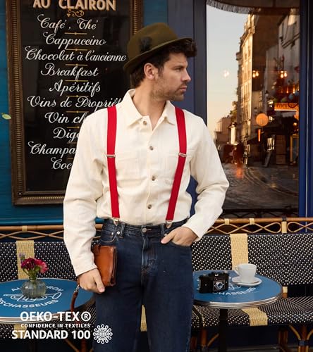 Image of PIERROT Men's Suspenders - One Size Adjustable and Elastic Suspenders for Men Trousers Heavy Duty with 4 Very Strong Clips