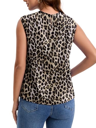 Funlingo Blouses for Women Dressy Casual Cap Short Sleeve Leopard Print Tops Basic Pleated Work Shirts Business Casual Outfits 2026 Trendy 3XL — view 5