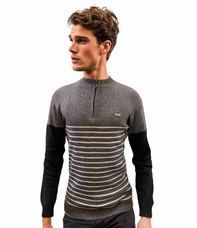 forwards Striped T-Neck Full-Sleeve Quarter-Zip Sweater for Men-picture-25