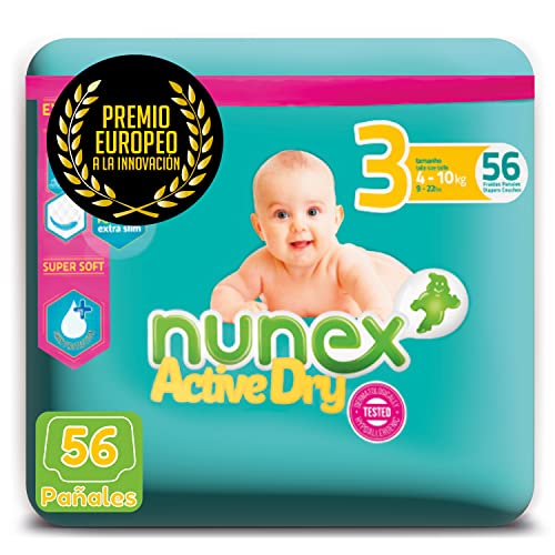 Pañales Bebé Active Dry Talla 3 (4-10 kg), 56 pañales, Super Absorbente Extra Seco Protección Óptima para la Piel de tu Bebé