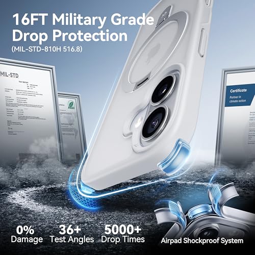 Image of CASEKOO Ultra-Magnetic Stand for iPhone 17 Case, Shockproof & Slim, White | [Military Drop Protection] [Compatible with MagSafe] Translucent Matte for iPhone 17 Phone Case with Ring Holder 6.3 Inch