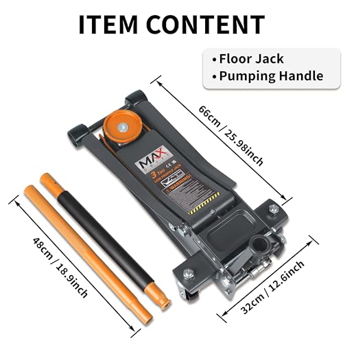 Image of Maxority 3-Ton (6600lbs) Low Profile Hydraulic Heavy-Duty Steel Floor Jack with Dual Pistons Quick Lift Pump, Home and Workshop Car Maintenance for Various Vehicles (Orange, 3 Ton Low Profile)