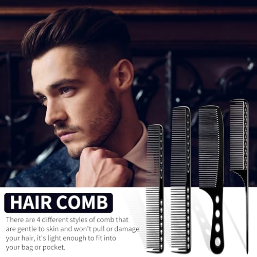 CGBARBER 4 Types Aluminum Hair Combs for Cutting Stainless Steel Hair Tail Metal Comb (Black)