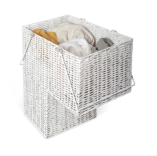 Vencier Natural Woven Wicker Resin Basket Made for Stairs - Storage Organiser For Laundry Slippers Shoes Blankets Toys Easy to Carry (White)