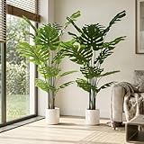 BEAUTYPEAK Kunstpflanze 150cm, Monstera Künstliche Pflanze Wie Echt mit weißem Topf, Standfest, Biegbare Blätter, Zimmerpflanze Deko für Wohnzimmer Schlafzimmer Büro Flur, Fake Plant 2 Stück