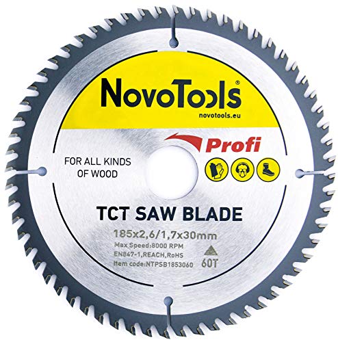 NOVOTOOLS PROFI Hoja de Sierra Circular 185 x 30 mm x 60 Radial Disco de Corte Madera...