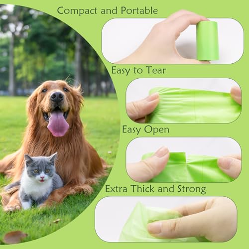 Image of Loveishere 100% Compostable & Biodegradable Poop Bags (Green), Certified by ASTM D6400 and EN 13432, 20 Micron Thick, Guaranteed Leak Proof (360 Bags, 24 Rolls)