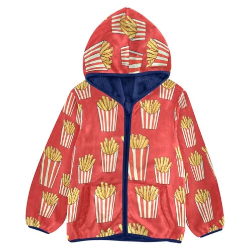 French Fries in Cups Toddler Fleece Jacket Girl Boys Hooded Fleece Jacket Coat Warm Outwear Zip-up 3-10T