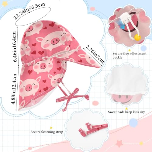 Kids Sun Hat Boys Beach Caps Baby Girls Sun Protection Adjustable Travel Essentials Happy Cartoon Pig Red4