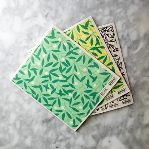 Willow & Greene Swedish Dish Cloths (Set of 3), Biodegradable dishcloths, Cotton & Cellulose Cloths, 3 Beautiful Patterns,