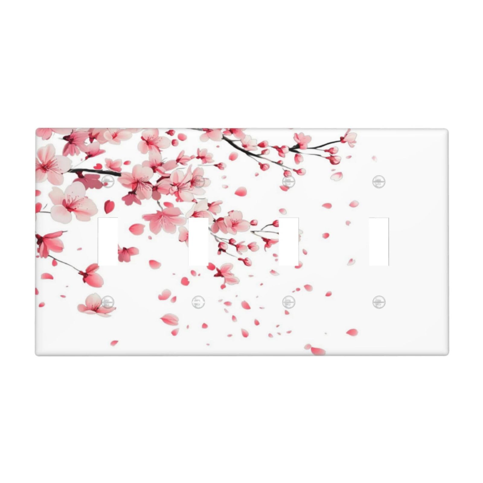 Dwbguo Decorative Light Switch Plate Covers Cherry Blossom Floral 4 Gang Artistic Wall Plate Unique Watercolor Sakura Falling Quad Toggle Light Switch Covers for Bedroom Bathroom Home Decor