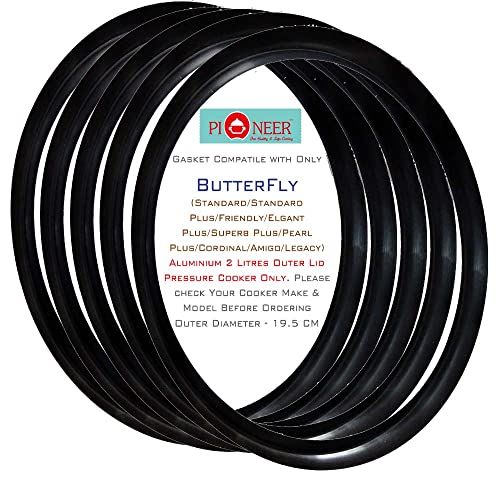Image of Pioneer Rubber | Nitrile | Seal | Ring | Belt Black Gasket Compatible For Butter Fly Aluminium Standard | Standard Plus | Friendly | Superb Plus | 2 Litres Outer Lid Pressure Cooker (Pack of 5)