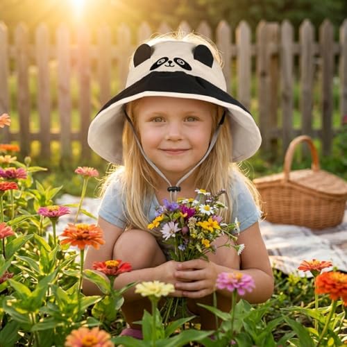 Image of SNOWIE SOFT Wide Brim Sun Hat for Kids Girls with Neck Flap Shawl, UPF 50+ Adjustable Chin Strap Sun Protection Hat for Girls 2-10 Years Old, Summer Breathable Sun Visor Hat Windproof Beach Hat