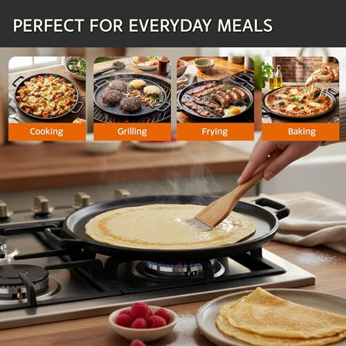 Home-Complete Cast Iron Pizza Pan - 14-Inch Baking Pan for Oven, Stovetop, Grill, or Campfires - Durable, Even-Heating, Versatile Cast Iron Griddle by Home-Complete - Image 5