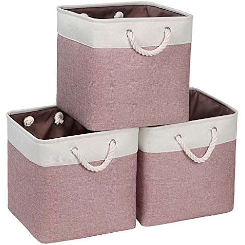 Syeeiex Cube Bins, 13x13x13 Storage Cube Bins Cube Organizer Storage Bin, Cube Storage Bins 13x13, Storage Cubes for Clothes Storage, Home, Nursery Home, Rose Red & White Set of 3 Cover