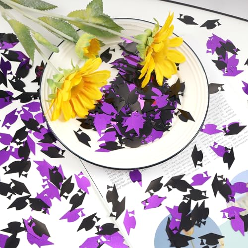 Image of Purple and Black Graduation Cap Confetti 2026, Class of 2026 Table Centerpiece Grad Confetti for 2026 Graduation Party Decorations Supplies