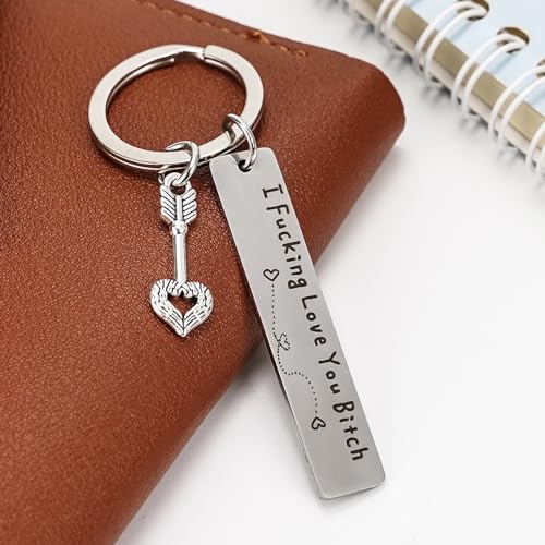 Teniinet Best Friend Keychain for Women, Stainless Steel Key Chain Engrave I Fking Love You Bith Birthday Christmas Friendship Gift for B...
