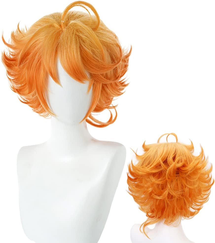 JCvCX Anime The Promised Neverland Emma Cosplay Wig Short Orange Curly Party Hair Halloween Costume Accessories