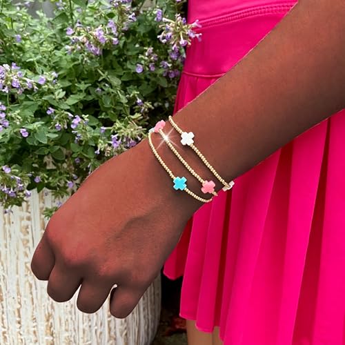 choice of all Gold Bracelets for Women Trendy Beaded Bracelet Non Tarnish Stack Cross Pearl Beaded Stretch Bracelets Jewelry Gifts for Women2