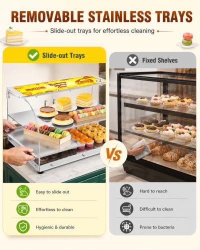 Image of WantJoin Pastry Display Case, 22-inch 2-Tier Countertop Display Case with Magnetic Doors & 3 Trays, Acrylic Commercial Food Display for Bakery, Bread, Dessert, Stainless