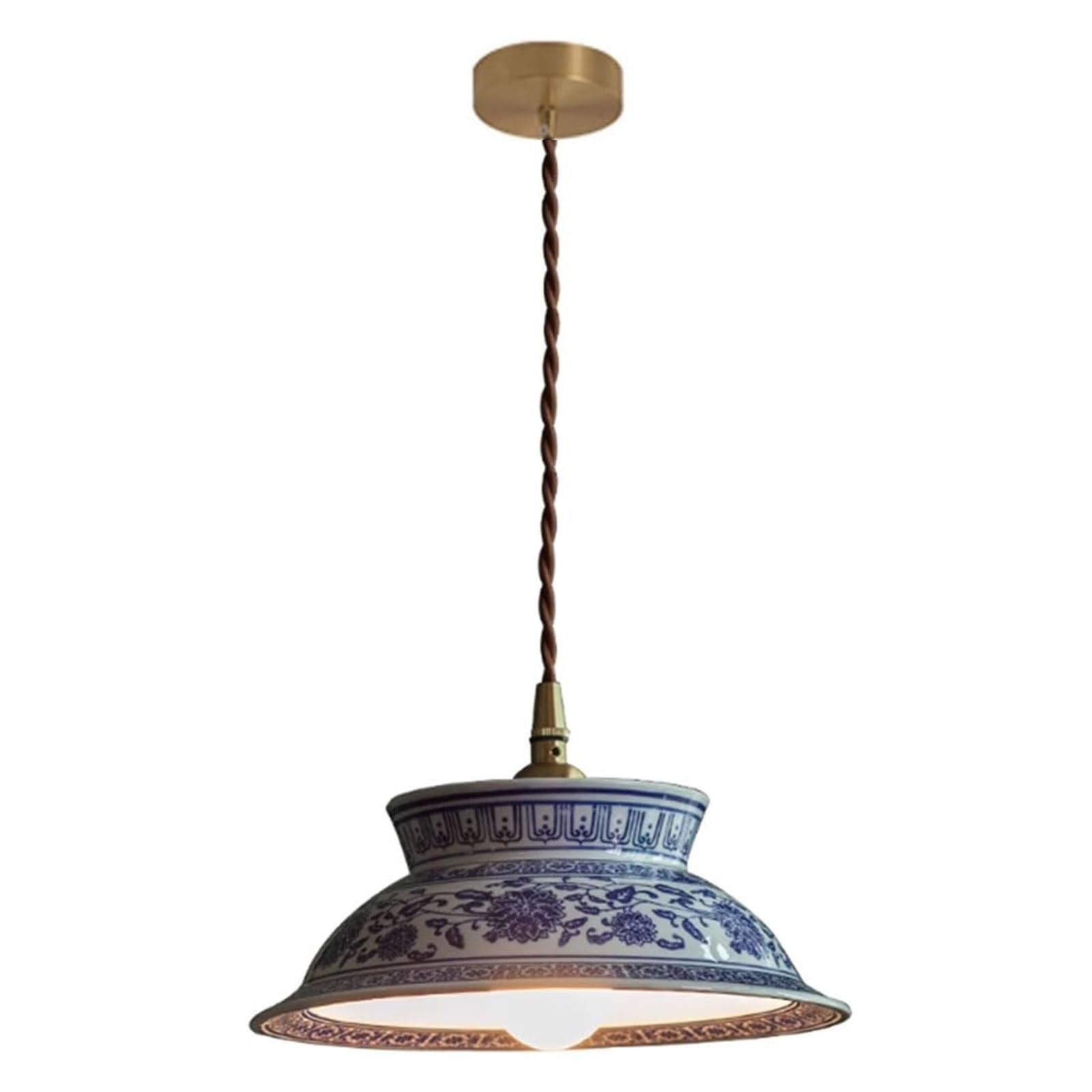 LUOYAOB Vintage Ceramic Pendant Light Blue White Porcelain Hanging Lamp