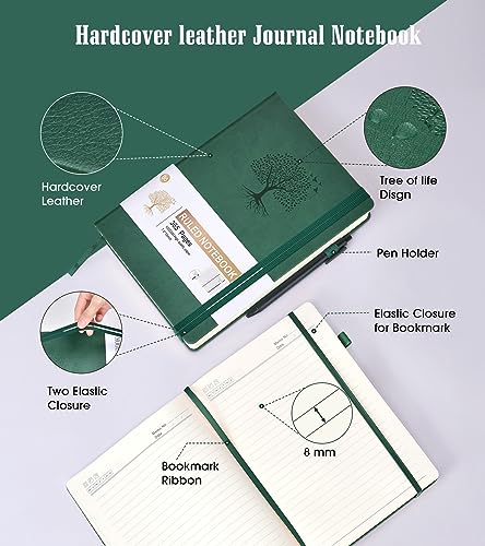 Image of Lined Journal Notebook, 365 Pages B5 Large Journals for Writing Ruled Notebook, Hardcover Leather Journal for Women Men, Daily Notebook for Work, Note Taking, 100Gsm Thick Paper( 7.6'' X 10'' Green)