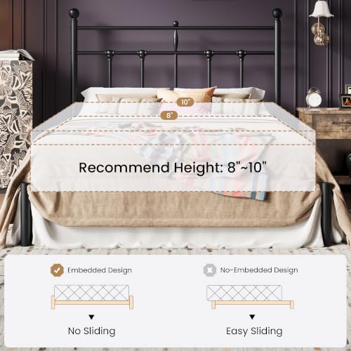 Image of SHA CERLIN Full Size Metal Platform Bed Frame with Victorian Vintage Headboard /Under Bed Storage /No Box Spring Needed /Easy Assembly /Noise Free /Mattress Foundation /Black