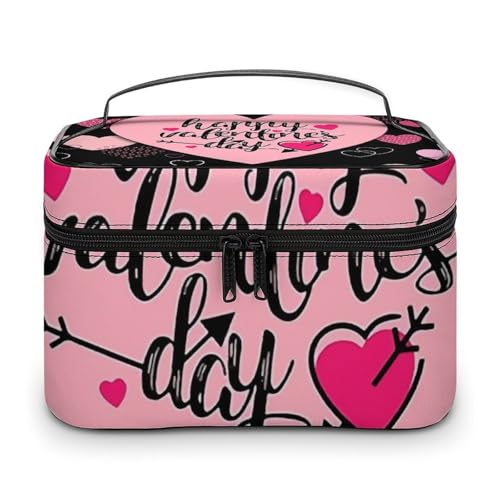 メイクボックス コスメ収納 大容量 バレンタインデー ピンクハート Happy Valentine's Day 化粧ポーチ 化粧品入れ メイク収納ケース 軽量 持ち運び アクセサリー 小物入れ おしゃれ 旅行 出張用 プレゼント