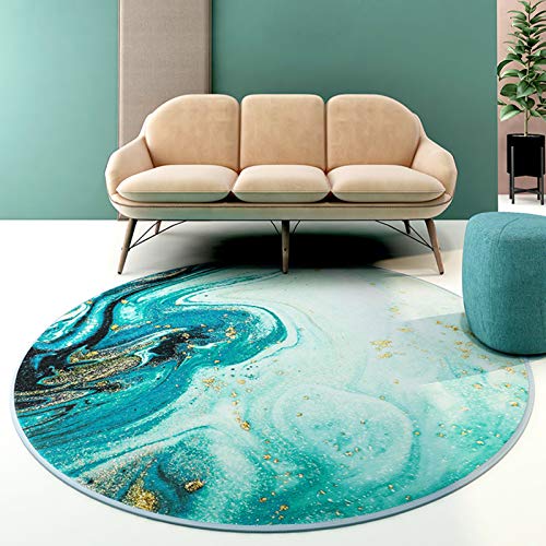 Teppich Rund Modern Designer Ocean Beach Pattern Blau und Gold, Waschbar Teppich für Wohnzimmer, Schlafzimmer, Sofa, Couchtisch, 100cm Cover