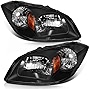 ECCPP Headlight Assembly Pair For Chevrolet Cobalt 2005-2010,For Pontiac G5 2007-2010,For Pontiac Pursuit 2005-2006 Black Housing Amber Reflector Clear Lens Driver and Passenger Side