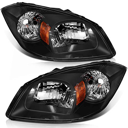 ECCPP Headlight Assembly Pair For Chevrolet Cobalt 2005-2010,For Pontiac G5 2007-2010,For Pontiac Pursuit 2005-2006 Black Housing Amber Reflector Clear Lens Driver and Passenger Side