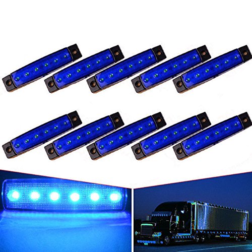 VIGORFLYRUN PARTS LTD Feux de Gabarit Latéraux LED, Indicateur de Position, 6 LED 3.8" Feux De Côté pour 24V Voiture Remorque Camion Lorry Caravan Bus - 10Pcs Bleu