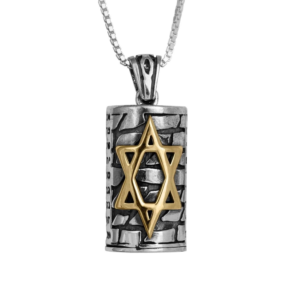 TerraSantaStore Kabbalah Mezuzah w/Star of David Ana Be-Koach Prayer Pendant Necklace Amulet for Women Men Sterling Silver & 9K Gold Jewelry Jewish Gift Jerusalem Kotel 1.12