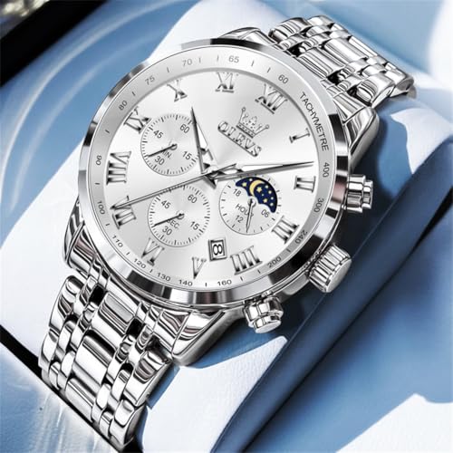 OLEVS Mens Watch Luxury Big Face Stainless Steel Analog Quartz Multifunctional Waterproof Luminous Date Two Tone Fashion Dress Wrist Watches for Man3