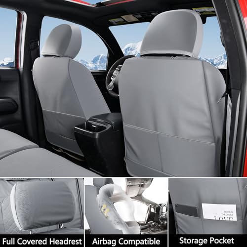 Image of Truckiipa Seat Covers for Tacoma Full Set Leather Truck Seat Covers Waterproof Car Seat Cover Cushion Custom Fit for 2005-2015 Toyota Tacoma Double Crew Cab, Full Set, Gray