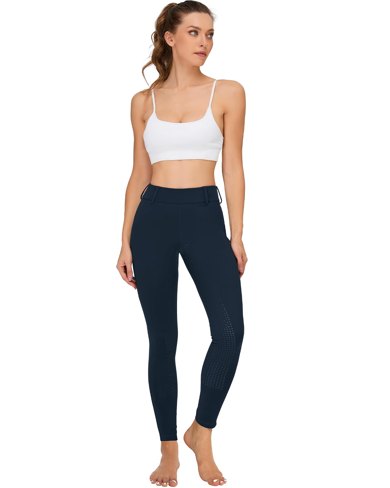 Leggings de equitación de invierno para mujer, con ribete completo, térmicos, forrados, impermeables, con trabillas para el cinturón para teléfono móvil