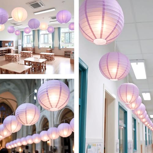 Image of Chinese Paper Lanterns - Pack of 10, 12-Inch Light Purple Hanging Lights for Birthday Party Decorations, Ceiling Decor, Rainbow Classroom, Dorm Decor, and Tea Party