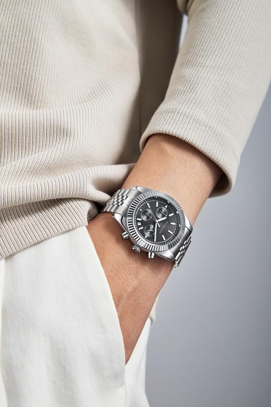 Image of GIORDANO Chronograph Analog Watch for Men - Textured Bezel, Luminous Index Markers, Stainless Steel Strap & Date Display