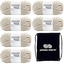Premier Yarns Basix Chunky Birch 1145-36 6-Skeins - Same Dye Lot Chunky Bulky #5 Acrylic Yarn for Crocheting and Knitting with Project Bag