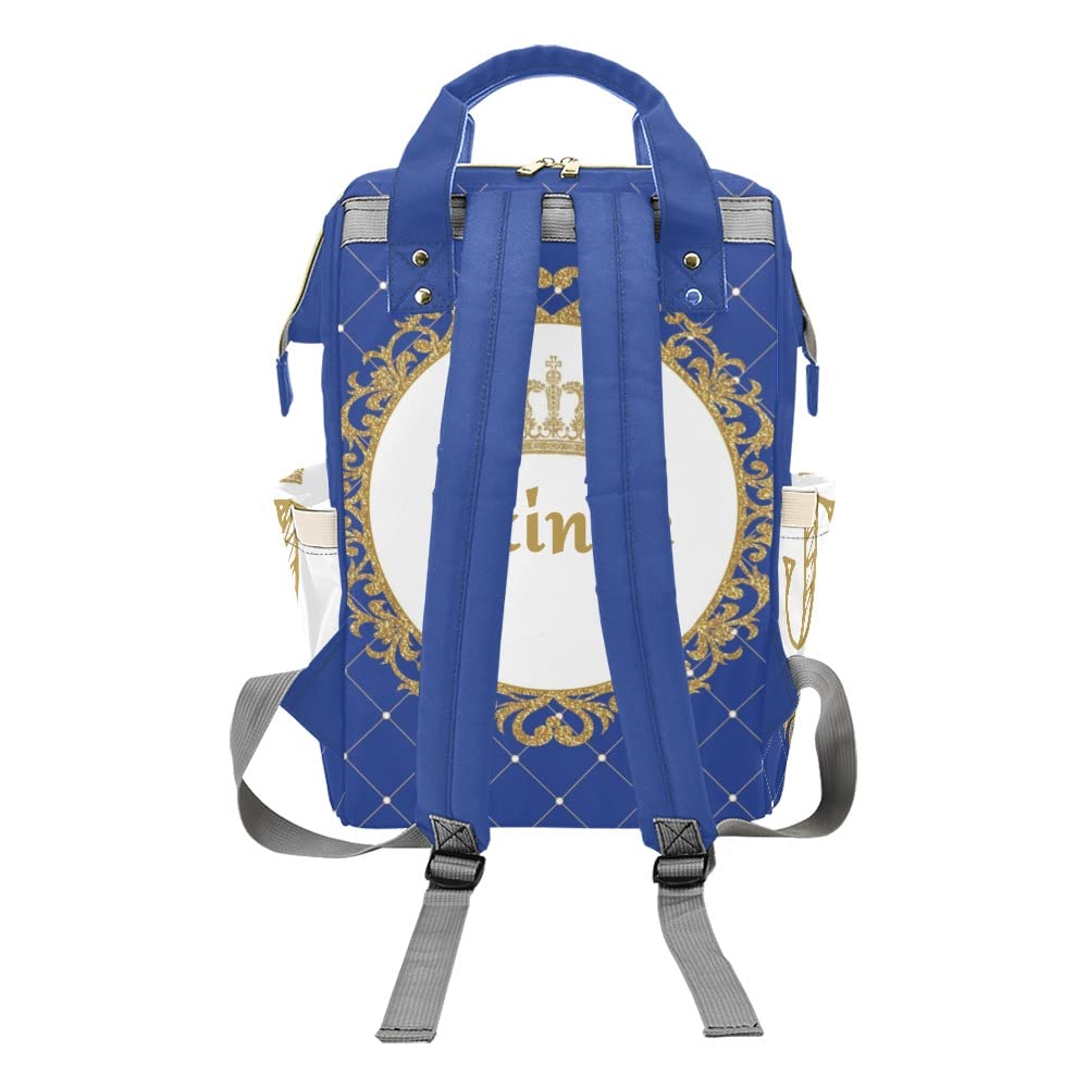Grandkli Blue Gold Prince Boy Personalized Diaper Bag Multi-Function Backpack Nappy Bag Travel DayPack for Unisex, One Size
