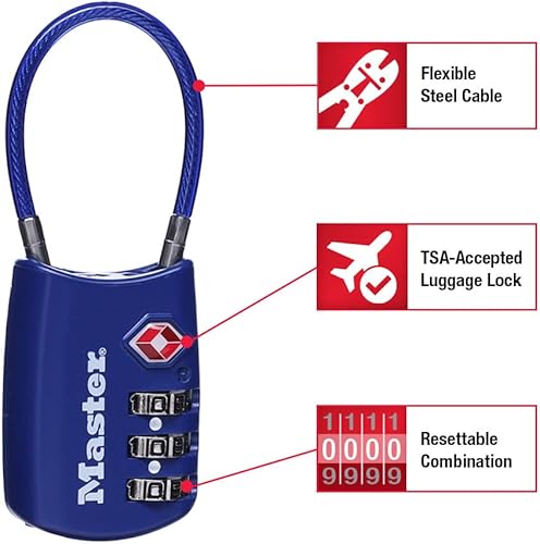 Miniatura 2 de Master Lock Establece tu propia combinación de candado de equipaje aprobado por la TSA, el candado con cremallera de viaje es perfecto para maletas,